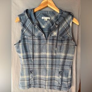 Pendleton wool plaid hooded blue vest size medium pockets sleeveless